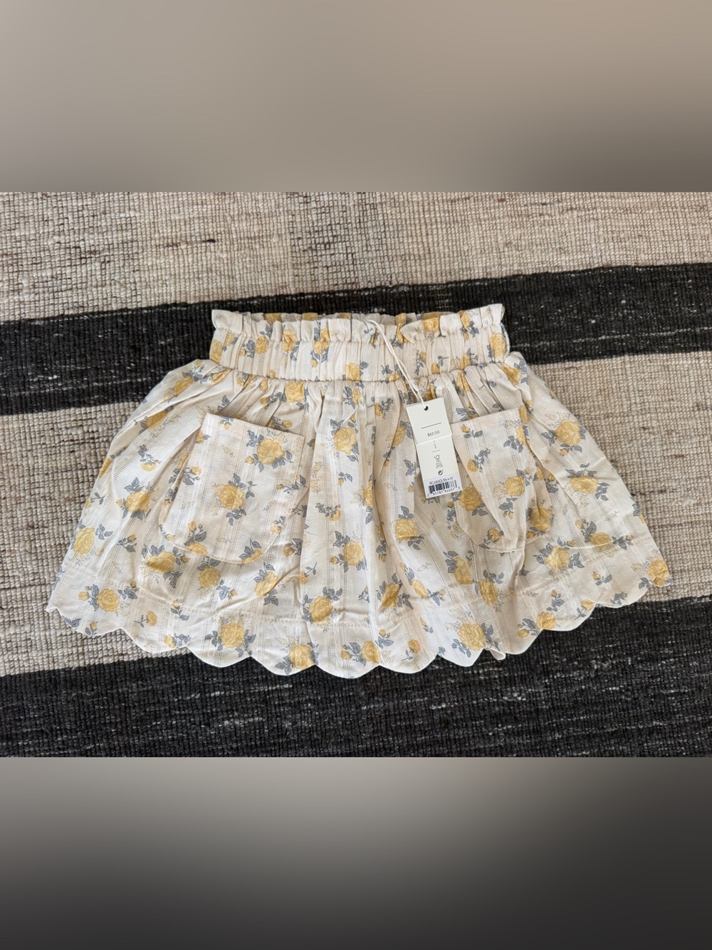 NWT Rylee + Cru Yellow Rose Floral Scallop Pocket Skirt Girls Size 4-5Y
